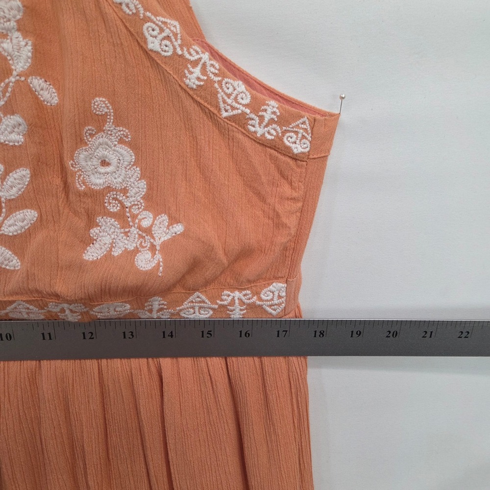 En Creme Orange Rayon Maxi Dress Large Embroidered Floral Halter Boho Summer - Picture 16 of 16